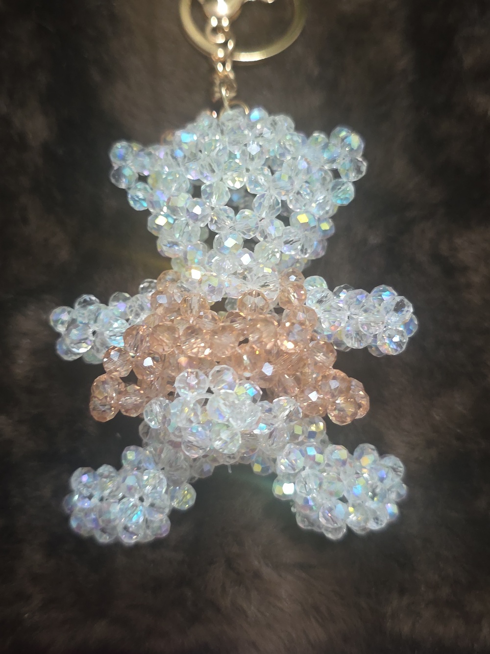 Beaded Teddy Bear Keychain - Pink and Iridescent - Picture 4 of 5